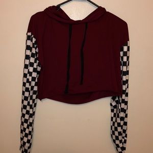 Maroon and Checkered Cropped Hoodie